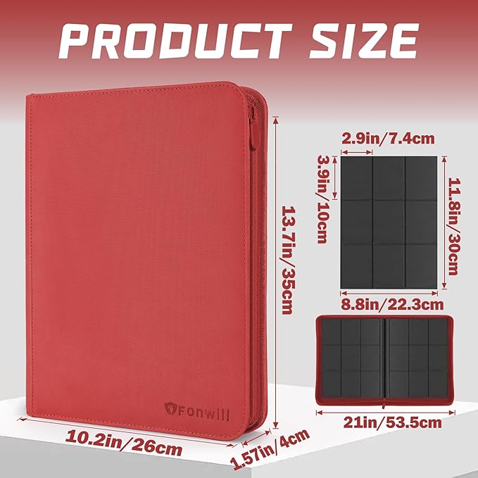 Card Binder,360 Pockets Trading Card Holder Book, Premium PU Cover Zip Folder Binder, Side Loading Carrying Case Binder Album for TCG, MTG,Sports Cards, Game Cards (Red)