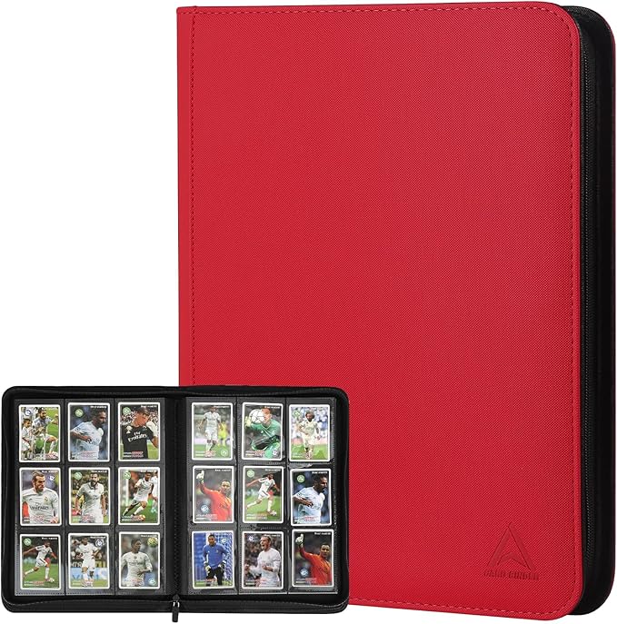 9 Pocket Card Binder - 540 Capacity with Zip Closure Premium, Double-Sided,Sturdy & Sleek PU Leather Protector for MTG, TCG, Sport & Collectible Cards (Red)