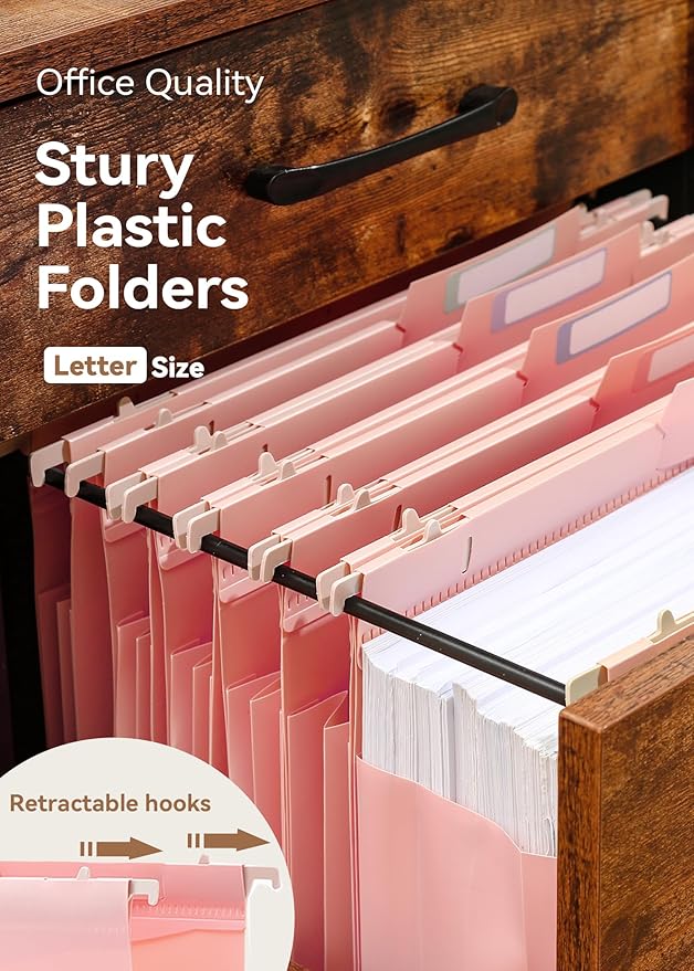 Plastic High Capacity Hanging File Folders, 4" Expansion for Bulky Documents, Side-Sealed Pocket, Holds Heavy Files, Letter Size, Movable Dividers, Insertable Tabs, 6 Pack, Pink