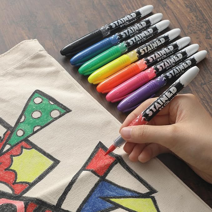 Sharpie Stained Fabric Markers, Brush Tip, Assorted Colors, 8 Count
