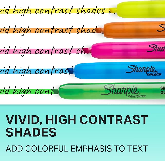 Sharpie Retractable Highlighters Chisel Tip Highlighter Marker Set Fluorescent Highlighters Classroom Journaling Study Supplies Assorted Colors 8 Count
