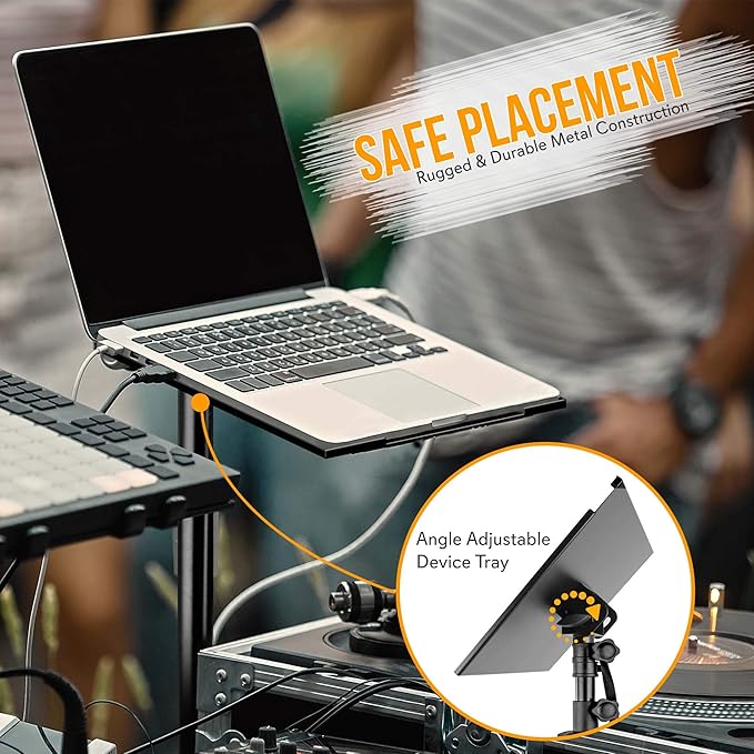 Pyle Projector Stand Tripod, Height Adjustable 28"-46" Portable Laptop and DJ Equipment Stand with Angle Tilt Tray, Heavy Duty Metal Construction, Foldable Design, 20" x 16" Platform