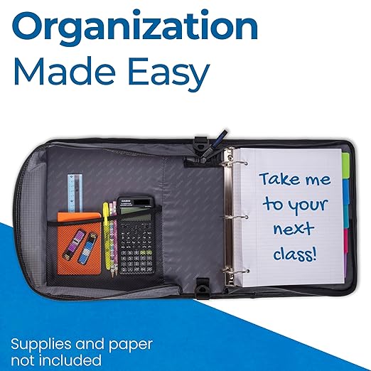 Case-it The Universal Zipper Binder - 2 Inch O-Rings - Padded Pocket Holds up to 13 Inch Laptop/Tablet - Multiple Pockets - 400 Page Capacity - with Shoulder Strap - Midnight Blue LT-007 (6 Pack)
