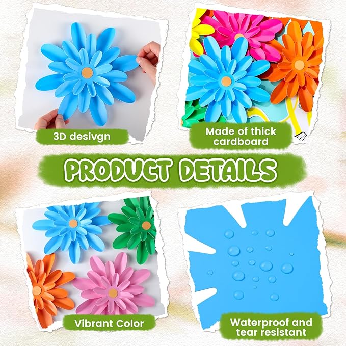 Spring Bulletin Board Decorations Set March Flowers Bulletin Board with 3D Paper Floral Cutouts Classroom Decorations Back to School Wall Decor Party Favor(Welcome Back to School)