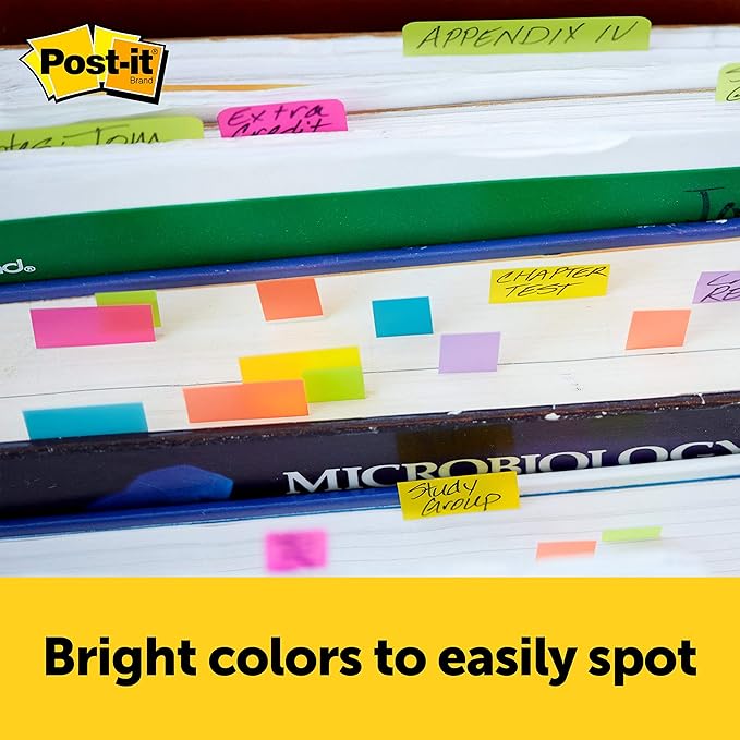 Post-it Page Markers, 1/2 in X 1-3/4 in, Assorted Bright Colors, 100 Sheets/Pad, 5 Pads/Pack (670-5AF2)