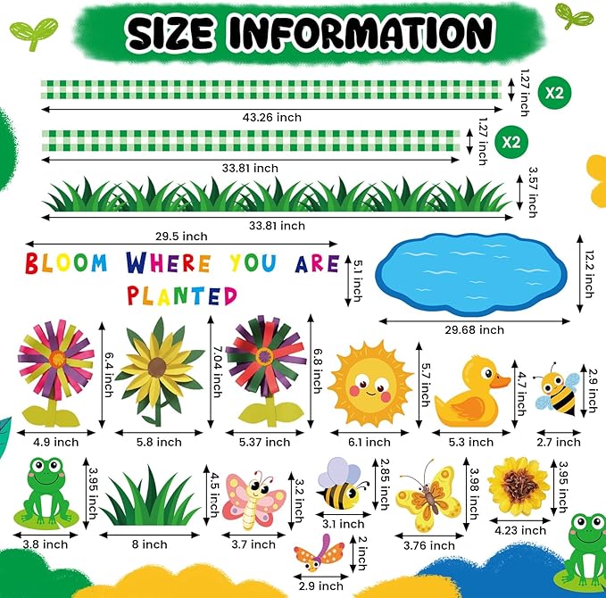 Spring Bulletin Board Decorations Set March Flowers Bulletin Board with 3D Paper Floral Cutouts Classroom Decorations Back to School Wall Decor Party Favor(Bloom Where You are Planted)