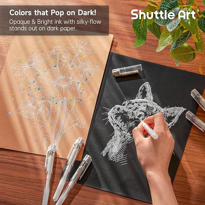 Shuttle Art White Gel Pens, 6 Pack 0.7mm, 1.0mm Gel Ink Pens Fine Point for Black Paper Highlighting Card Making Scrapbooking Coloring Writing Drawing Journaling Note Taking School Office Home