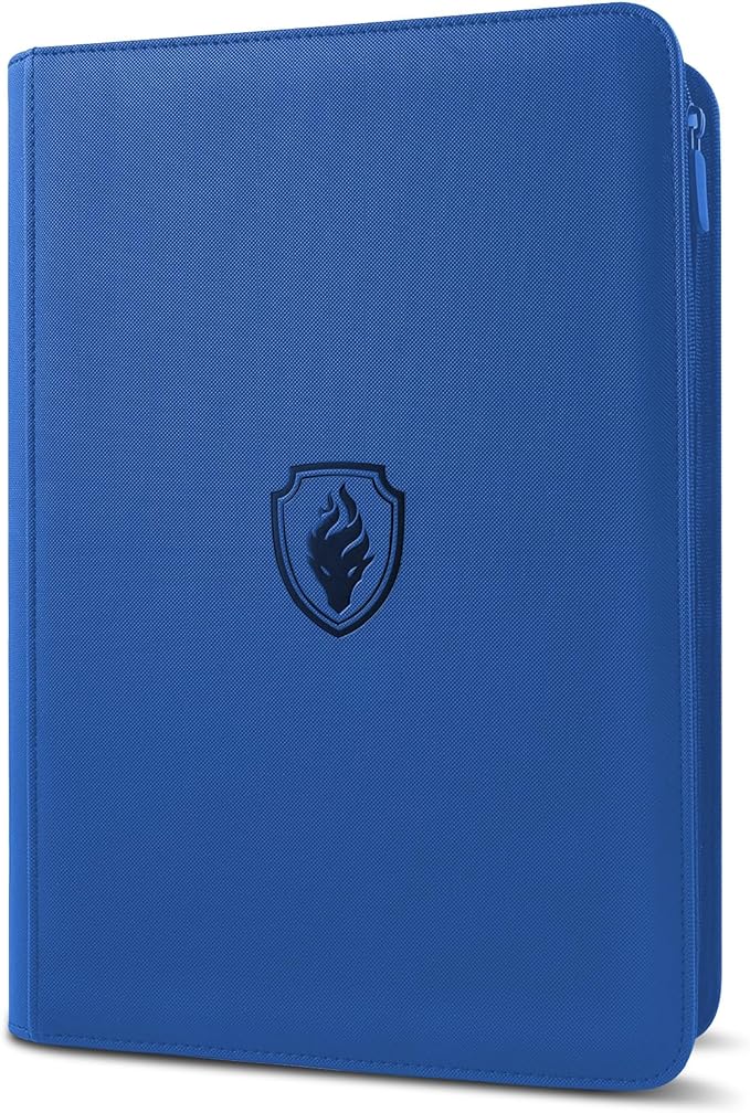 Premium Zip Card Binder, Fabmaker 9 Pocket Trading Card Binder, PU Cover Zipper Card Collection Album, Sturdy 360 Side-Loading Card Folder Holder for Game & Sports Cards, Royal Blue