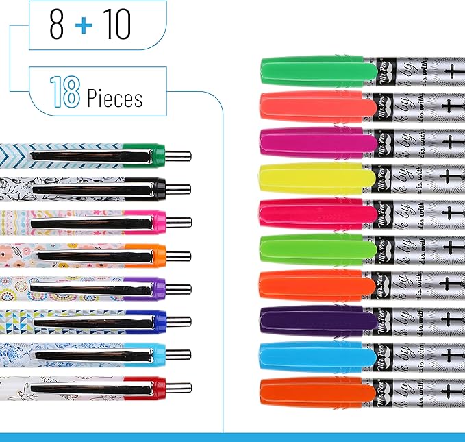 Mr. Pen Bible Journaling Kit, 18 Pack - 10 Gel Highlighters, 8 No Bleed Pens, Bible Pens and Highlighters, No Bleed, Gift