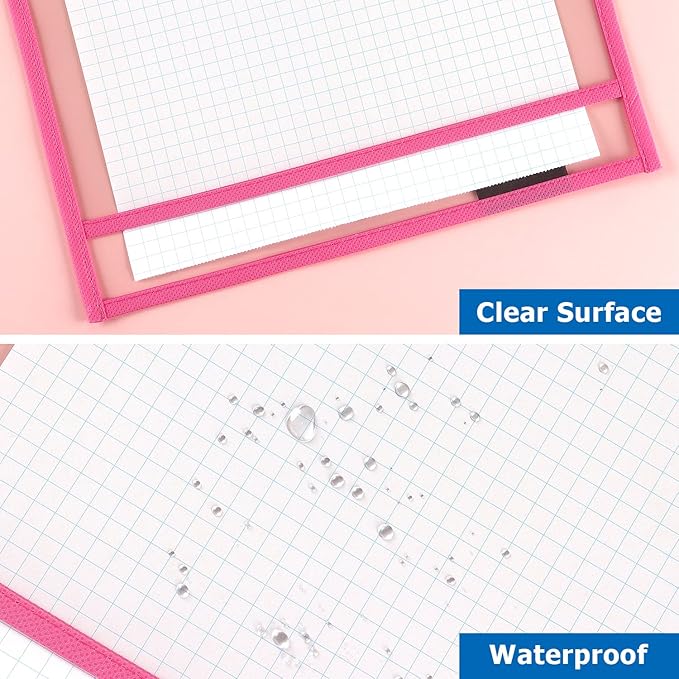 Tamaki 8 Pack Dry Erase Pockets Sleeves with Rings, 10 x 14 Inch Ticket Holders Clear Plastic Sheet Protectors for Teacher Classroom Supplies, 8 Assorted Colors