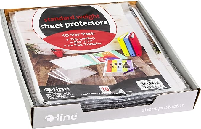 C-Line Top Loading Standard Weight Poly Sheet Protectors, Clear, 8.5 x 11 Inches, 10 per Pack, Set of 24 Packs (05017-24)