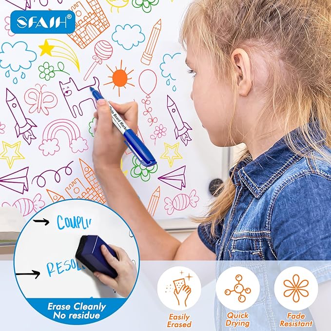 SFAIH Dry Erase Markers Fine tip 12 Colors, 24 Pack (2 Dozen) - Low Odor Whiteboard Markers for Office Teams, Study Groups, Home Schooling, Paper Markers for Kids | 5 Sizes:12/24/48/72/144 Packs