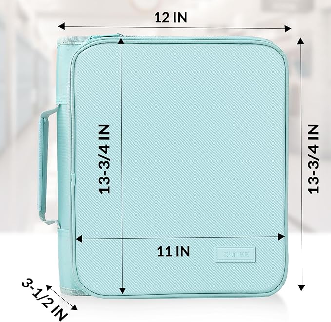 SUNEE Zippered Binder Bag with Handle, 2-Inch 3-Ring O-Ring, 500-Sheet Capacity, Includes Zip Pocket, 5-Tab Expanding File Folder, Multi-Pocket Organizer Binder for Middle School, Sky Blue