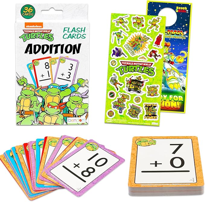 Teenage Mutant Ninja Turtles Flash Cards Set Toddler Kids - Bundle with TMNT Math Flashcards Featuring Numbers for Pre-K Boys, Girls Plus Stickers, More | TMNT Learning Toys