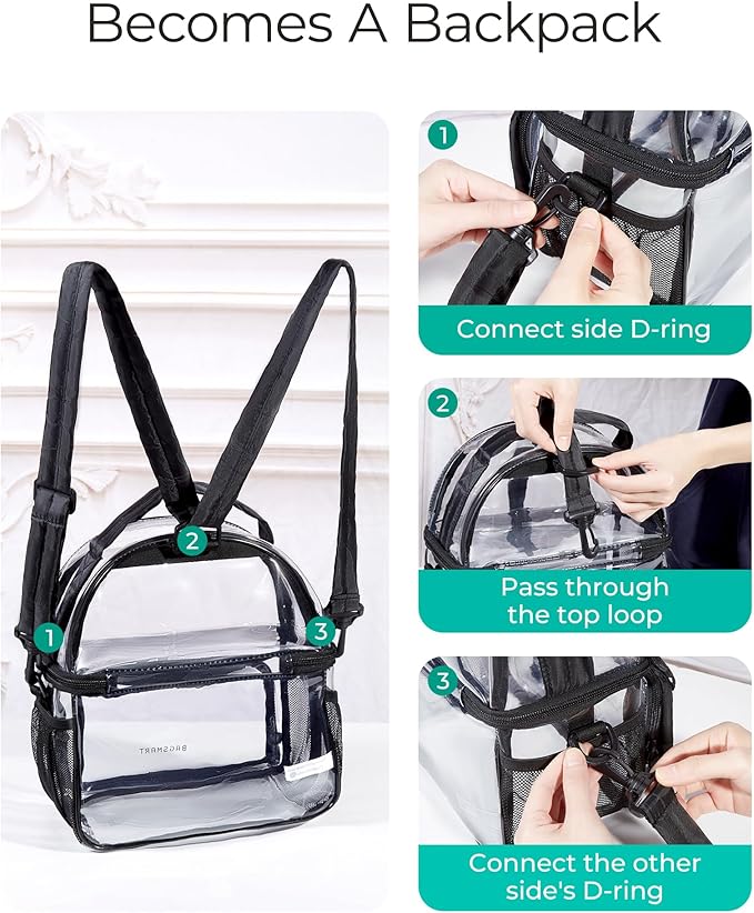 BAGSMART Stadium Approved Clear Bag 12"x6"x12", Double Deck Lunch Box, Convertible to Backpack, Waterproof PVC, Camel