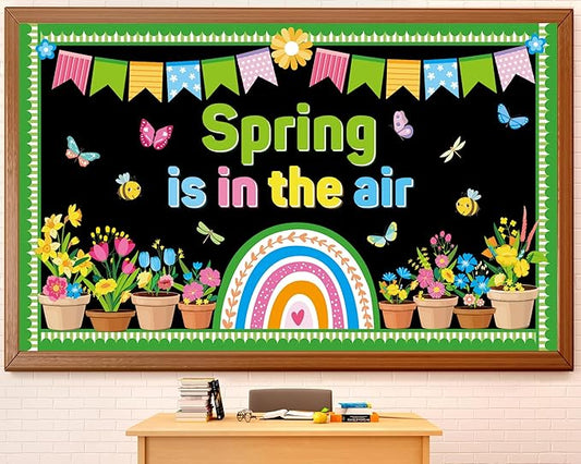 Spring Floral Flower Bulletin Board Set Spring Rainbow Insect Paper Cutouts Flower Rainbow Bulletin Board Classroom Decorations Bees Butterfly Party Supplies for Home School March April Wall Decor