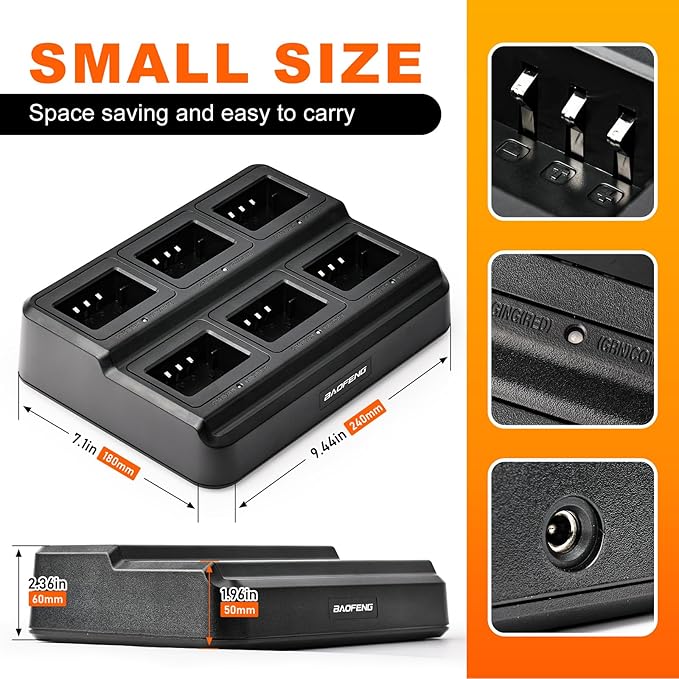 BAOFENG UV-5R Six Way Charger Multi Unit Charging Station for BF-F8HP UV-5R UV-5RPro UV-5X3 Walkie Talkies and Batteries