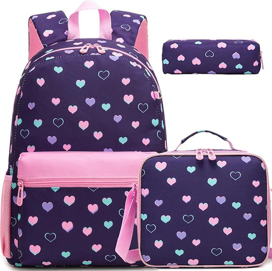Backpack for Girls Backpack for School 8-10 Kids Backpacks with Lunch Box Schoolbag for Kids with Pencil Case