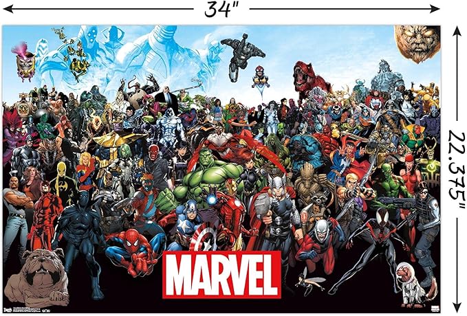 Marvel Comics The Marvel Lineup Wall Poster, 22.37" x 34.00", Poster & Mount Bundle