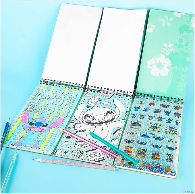 Fashion Angels Disney Stitch 3-in-1 Cosmic Foil Activity Portfolio Set, Includes 60 Coloring Sheets, 100+ Holographic Stickers & More, Fun Craft for Kids