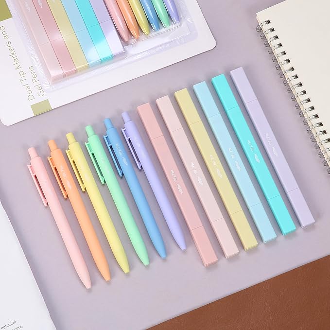Mr. Pen- Dual Tip Aesthetic Highlighters and Gel Pens, 12 Pack, Pastel Colors Bible Highlighters No Bleed