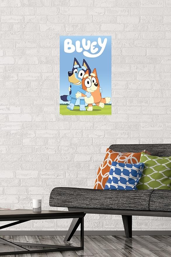 Bluey - Hug Wall Poster, 22.4L" x 14.7W", Premium Poster & Mount Bundle