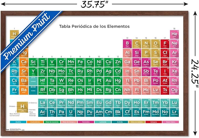 Trends International Periodic Table Of Elements - Spanish Wall Poster, 22.375" x 34", Mahogany Framed Version