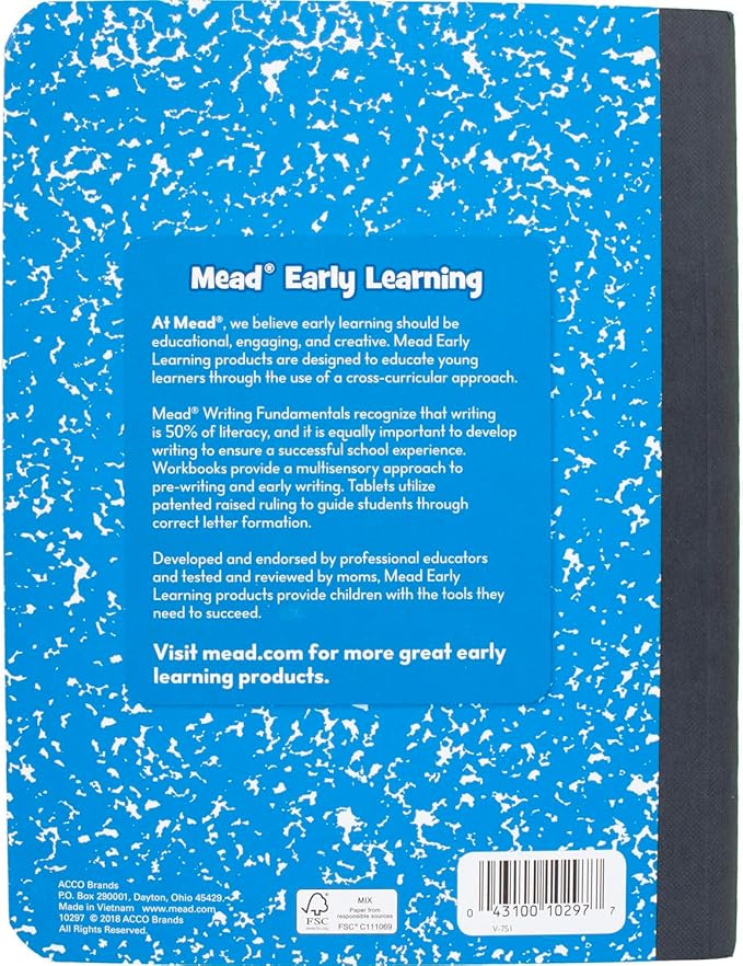 Mead Primary Journal,Half Page Ruled,Grades K-2,7 1/2" x 9-3/4",Color Will Vary (10297),100 Sheets (Pack of 12)