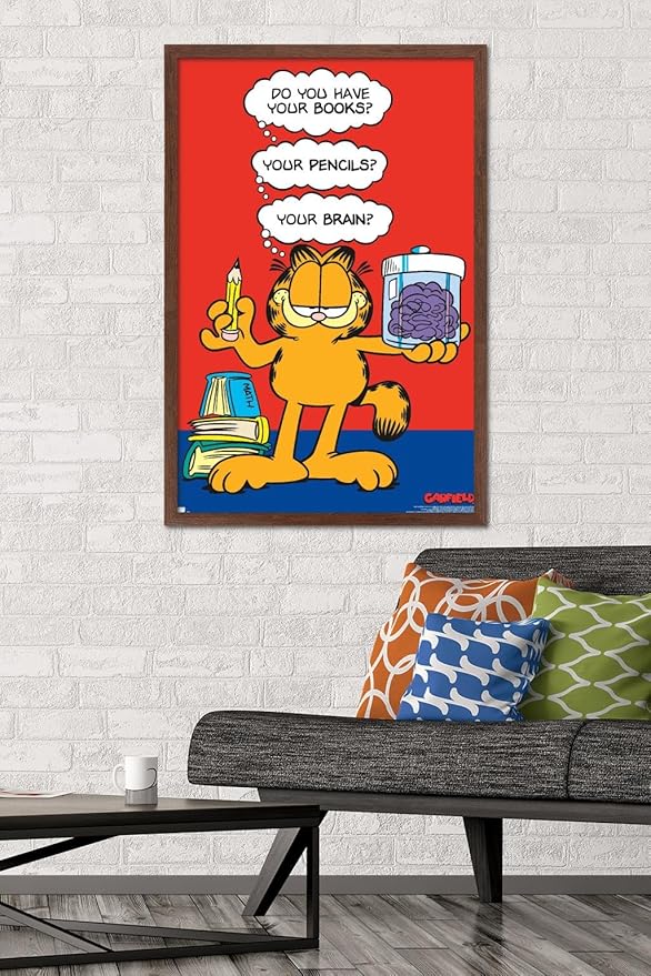 Garfield - Brain Wall Poster, 34L" x 22.4W", Mahogany Framed Version
