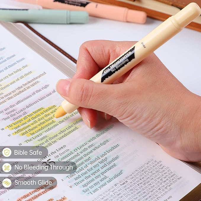 Bible Highlighters and Pens No Bleed Through, 16 Pack Assorted Colors Pastel&Earthy Gel Highlighters, Bible Markers Study Kit Journaling School Supplies with Wax texture（Soft Colors）
