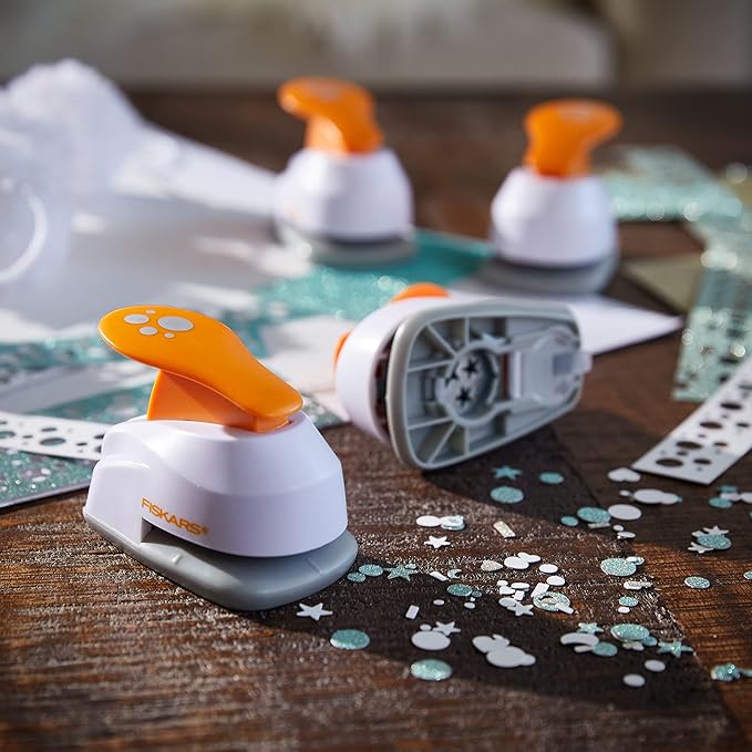 Fiskars Hole Punch Confetti Maker Set (4-Pack) - Stars, Hearts, Circles and Rectangle Shapes - Arts and Crafts Tools