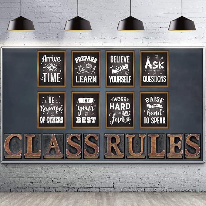 DUAIAI Classroom Decorations, 18 Pieces Bulletin Board CLASS RULES Posters for Classroom Decor, Inspirational Motivational Poster Quote Sign for School Teacher Supplies