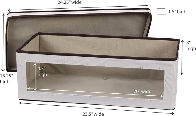 Household Essentials 514 Vision Storage Box - Natural Canvas with Brown Trim - Large