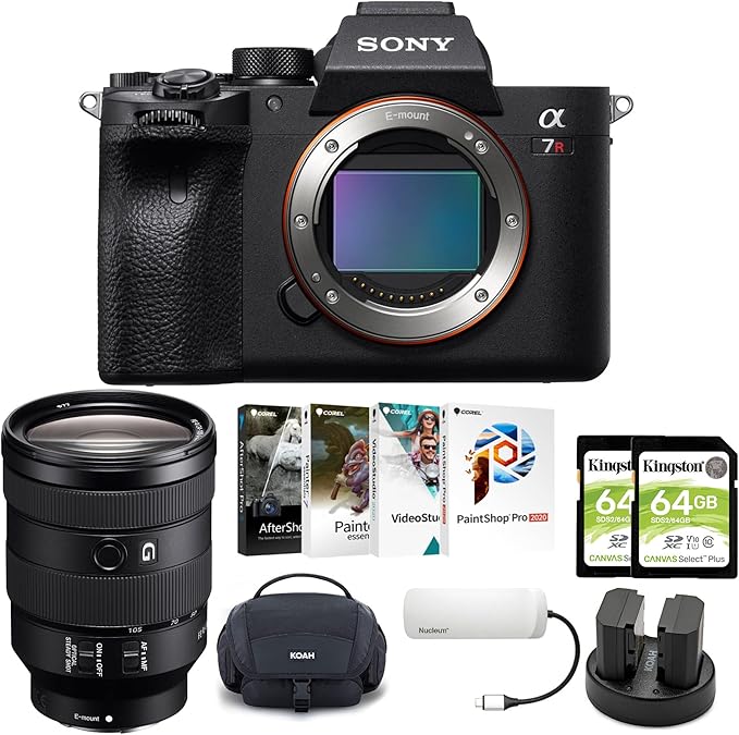 Sony a7R IV A 61MP Full-Frame Mirrorless Camera Bundle with E-Mount Lens, Software Suite v4.0, 7-in-1 USB Type-C Hub, Battery and Dual Charger, Gadget Bag and 64GB Memory Card (2-Pack) (8 Items)