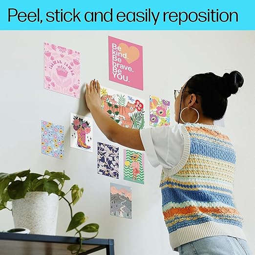 HP Picture Stickers 8.5x11in,25 sheets Self-Adhesive, Easily repositionable, Matte Photo Stickers. Print, Peel & Stick All Inkjet printers and craft cutters. (8L1U9A)