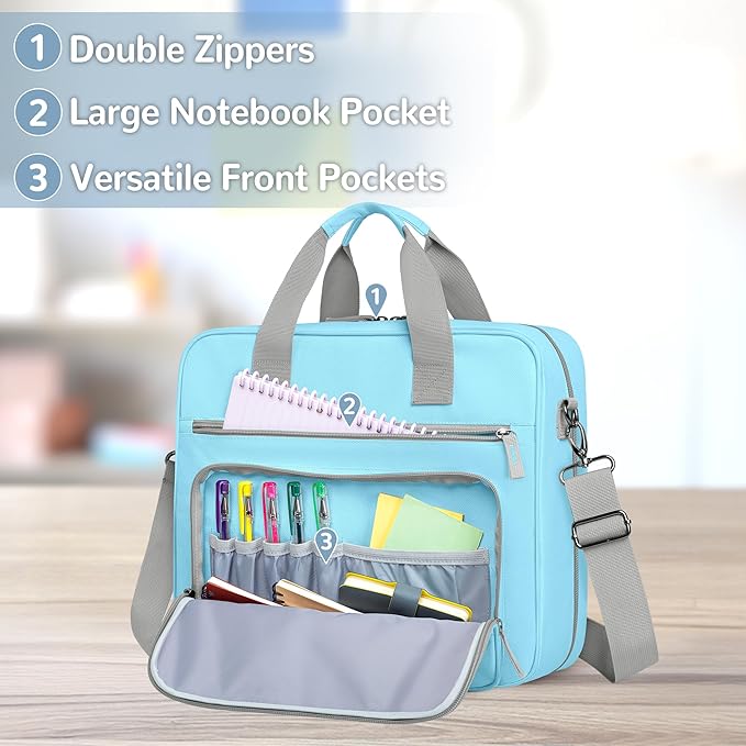 Yarwo 3 Ring Zipper Binder with Binder Pouch, Expanding File Organizer with Padded Sleeve Fit for 14 Inch Laptop, Portable Document Organizer Bag for Home, College, Office Supplies, Blue