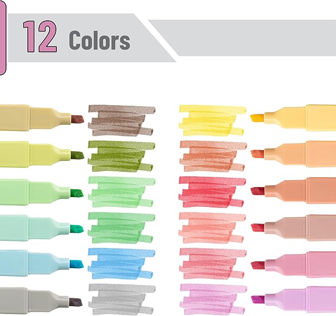 Mr. Pen Aesthetic Highlighters - 12 pcs, Chisel Tip, Macaron Colors, Cute Bible Highlighters No Bleed