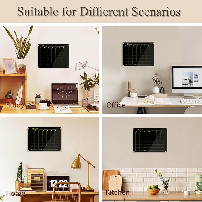 Black Acrylic Calendar Whiteboard for Wall,16’’x12’’,Dry Erase Calendar for Home,Office