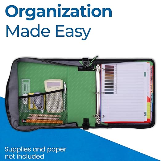 Case-it Universal Zipper Binder | 2-Inch O-Rings, 13-Inch Laptop/Tablet Padded Pocket, 400 Sheet Capacity, Multiple Storage Pockets & Shoulder Strap | School & Office Organizer | LT-007 Canopy Green