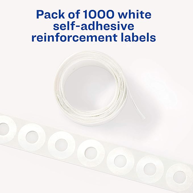 Avery Self-Adhesive Polyvinyl Standard Diameter Hole Reinforcements, White, 1,000 per Pack (5720)