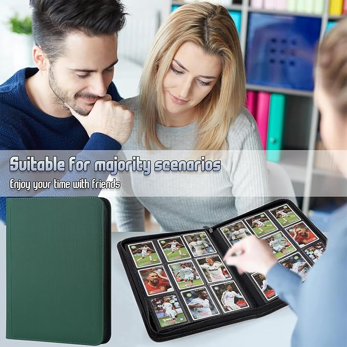 9 Pocket Card Binder - 540 Capacity with Zip Closure Premium, Double-Sided,Sturdy & Sleek PU Leather Protector for MTG, TCG, Sport & Collectible Cards (green)