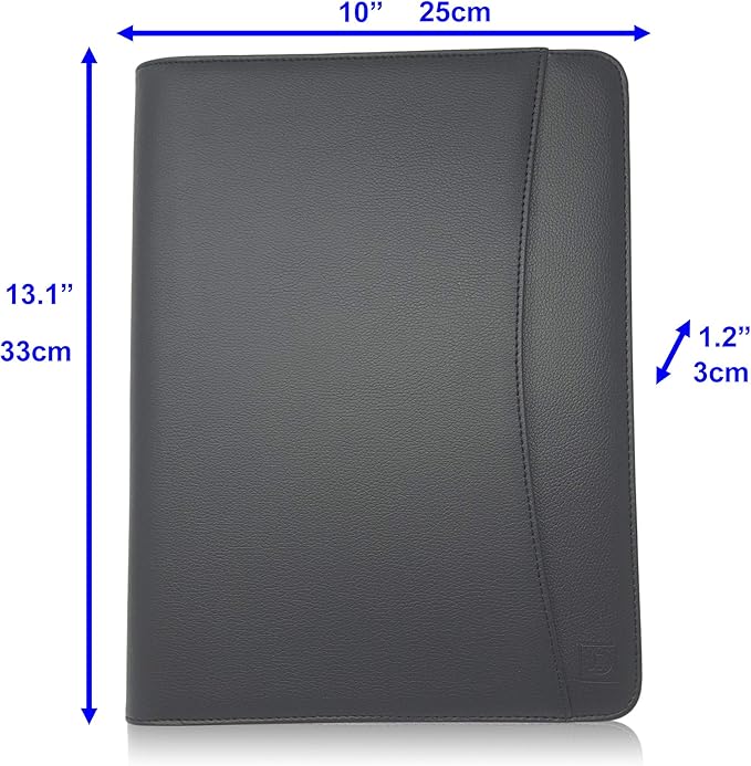 Customized Leather Padfolio - Name/Logo Printed on Lean Black Faux Leather Business Portfolio File Organizer & Binder for Men or Women. Includes 8.5x11 Notepad & Premium Gift Box.