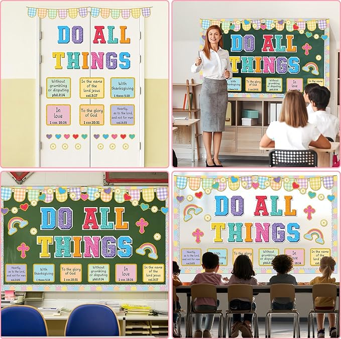 Easter Christian Bulletin Board Decorations Jesus DO All Thing Classroom Bulletin Board Set Religious Motivational Paper Cutouts for Pastel Bible Classroom School Office Home Wall Party Decor Supplies