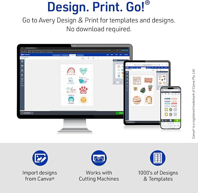 Avery Printable Sticker Paper, 8.5" x 11", Matte White, Repositionable Adhesive, Laser/Inkjet Compatible, 90 Full-Size Label Sheets, Great for Product Labels, Cute Stickers, and More (6-Pack of 3383)