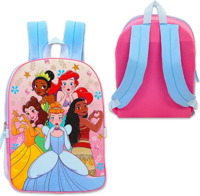 Disney Princess Backpack and Lunch Box Set - Bundle with 15" School Bag, Lunch Bag, Water Bottle, Stickers, More | Disney Princess Backpack with Lunchbox for Girls, Kids