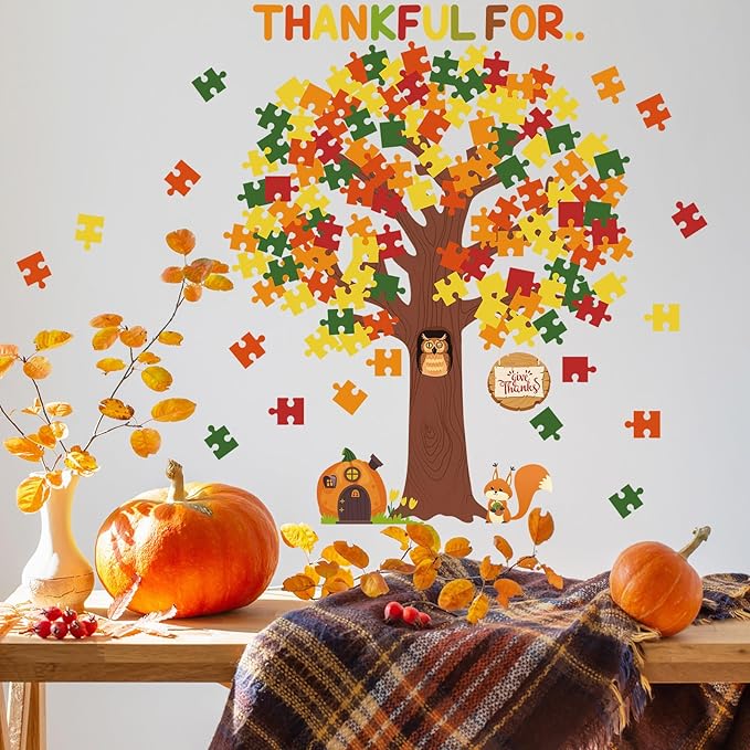 Pajean Thanksgiving Classroom Bulletin Board Decorations Bulletin Board Tree Fall Tree Set Classroom Decorations Puzzle Cutouts for Autumn Harvest Thanksgiving Party Decorations