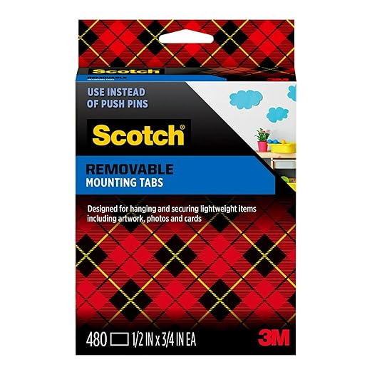 Scotch Removable Wall Mounting Tabs,12 in x 34 in, Clear, 480 Tabs (7225)