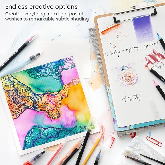 ARTEZA Watercolor Paint Pens, 24 Watercolor Brush Pens with Flexible Nylon Brush Tips, Paint Markers for Artists, and Beginners