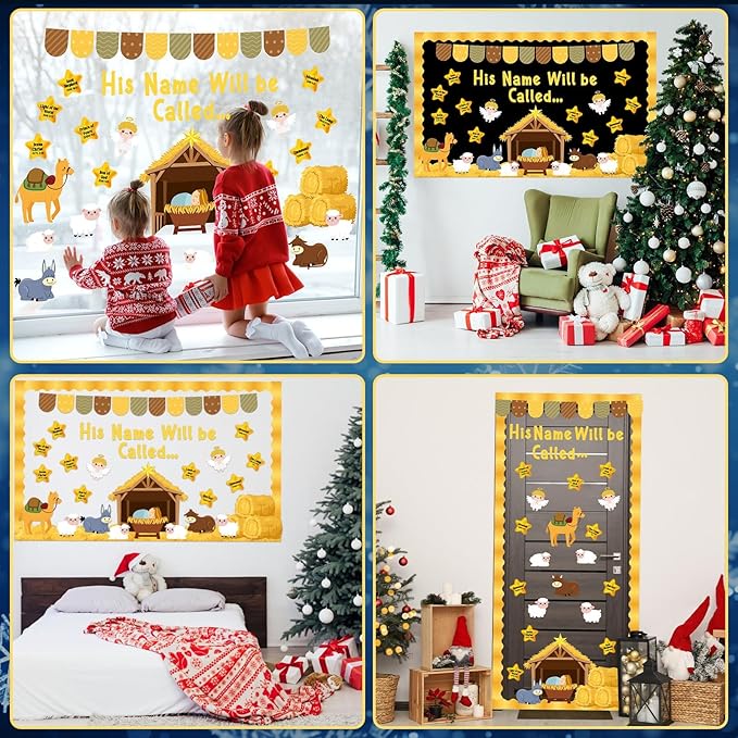 Christian Nativity Religious Bulletin Board Set Christian Jesus Birth Classroom Decorations Star Nativity Scene Paper Cutouts for Sunday School Church Chalkboard Christmas Holiday Wall Decor Supplies