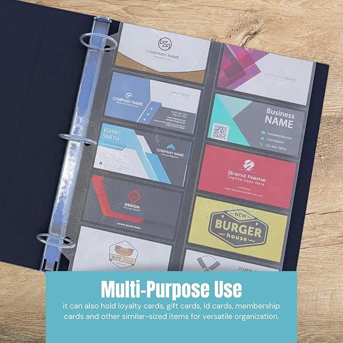 Business Card Sleeves for 3 Ring Binders, Heavy Duty Clear Page Protectors, Plastic Card Holder Sheets, 10 Pack, 20 Cards Per Sheet
